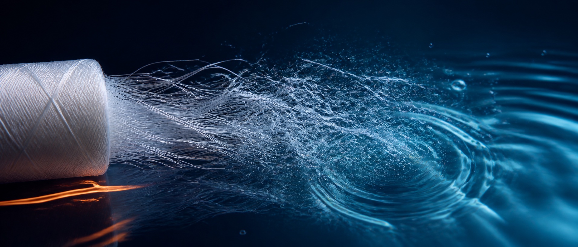 Conceptual visualization of water-soluble PVA yarn dispersing in water